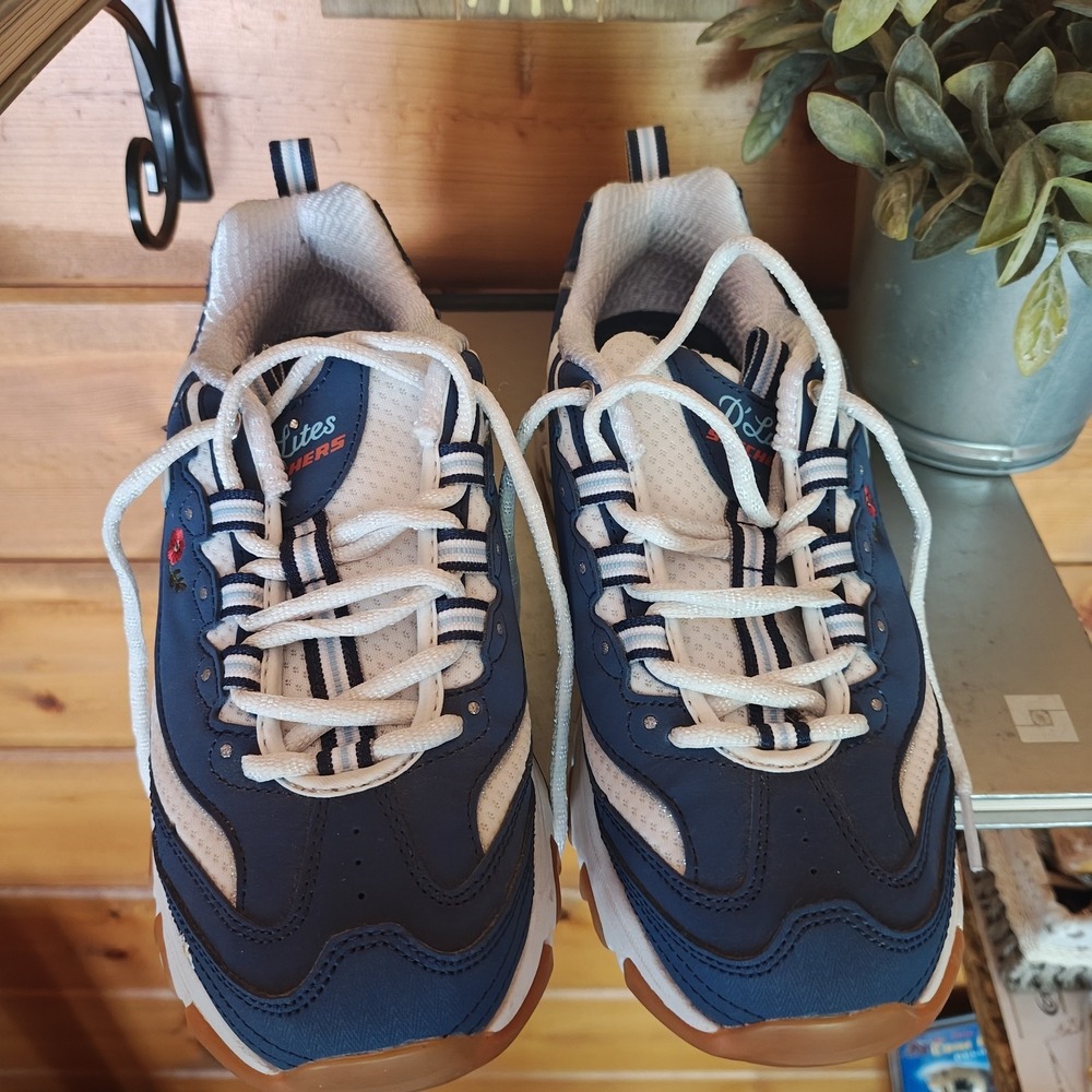 SKECHERS D'Lites Women's Navy White Floral Lace-Up Sneakers Memory Foam US 6.5 - Picture 4 of 8